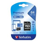 Scheda di memoria Verbatim Micro SD XC 64GB Premium V10 U1 90MB/s 600x con adattatore SD