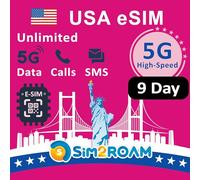 Scheda eSIM USA Prepagata (rete T-Mobile) | Internet illimitato 5G/4G negli USA (Hawaii incluse) + dati ridotti in Canada e Messico | Chiamate e SMS illimitati tra USA, CA e MX | 9 giorni ricaricabile