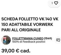 SCHEDA FOLLETTO VK 140 VK 150 ADATTABILE VORWERK PARI ALL ORIGINALE