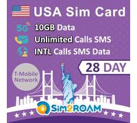 Scheda SIM ultramobile USA 28 giorni | 10 GB con dati LTE 5G/4G | Chiamate/Messaggi nazionali illimitati negli Stati Uniti + Credito per chiamate/SMS internazionali | Ricaricabile! (Dati 10 GB)