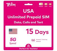 Scheda SIM USA valida per 15 giorni. Rete T-Mobile con dati illimitati ad alta velocità su 5G/4G/LTE | Chiamate e SMS locali illimitati negli Stati Uniti (inclusa Hawaii). Scheda SIM 5G!