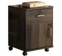Schedario con rotelle in Legno con Serratura a 4 cassetti Verticali per Documenti legali/Lettera A4 Soluzione di archiviazione Mobile per casa e Ufficio - Finitura Naturale