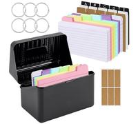 Schede A7 Pocket Linee etichettate con 180 Cartoncini Colorati A7 con anello per schedario nero, 15 x 9,5 x 8,5 cm, per apprendimento in viaggio, appunti scolastici, ufficio, casa