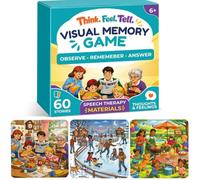 Schede flash di conversazione per bambini dai 6 anni in su - Materiali per | Think Feel Tell Visual Memory Game - 60 carte scena, 600 domande - Gioco educativo di apprendimento per abilità sociali ed
