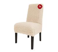 Scheffler Home Coprisedia Puma Teddy Naturale 2 pezzi - Fodere elastiche e lavabili per sedie da pranzo e poltrone - Certificato Öko-Tex