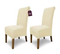 SCHEFFLER-Home Coprisedie Emma/Set di 2 Copri Sedie da Pranzo Elastici/Sedie da Pranzo/Coprisedie Elasticizzato in Cotone con Fascia Elastica/Coprisedie Eleganti, Panna