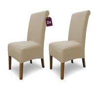SCHEFFLER-Home Coprisedie Emma/Set di 2 Copri Sedie da Pranzo Elastici/Sedie da Pranzo/Coprisedie Elasticizzato in Cotone con Fascia Elastica/Coprisedie Eleganti, Beige