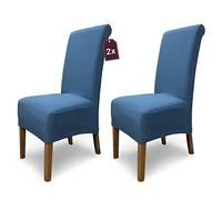 SCHEFFLER-Home Coprisedie Emma/Set di 2 Copri Sedie da Pranzo Elastici/Sedie da Pranzo/Coprisedie Elasticizzato in Cotone con Fascia Elastica/Coprisedie Eleganti, Blu