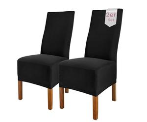 SCHEFFLER-Home Coprisedie Emma/Set di 2 Copri Sedie da Pranzo Elastici/Sedie da Pranzo/Coprisedie Elasticizzato in Cotone con Fascia Elastica/Coprisedie Eleganti, Nero