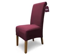 SCHEFFLER-Home Coprisedie Emma/Set di 4 Copri Sedie da Pranzo Elastici/Sedie da Pranzo/Coprisedie Elasticizzato in Cotone con Fascia Elastica/Coprisedie Eleganti, Bordeaux