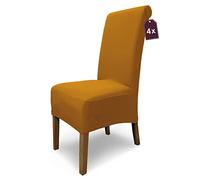 SCHEFFLER-Home Coprisedie Emma/Set di 4 Copri Sedie da Pranzo Elastici/Sedie da Pranzo/Coprisedie Elasticizzato in Cotone con Fascia Elastica/Coprisedie Eleganti, marrone rame