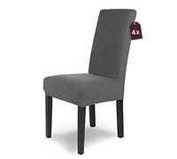 SCHEFFLER-Home Coprisedie Luna/Set di 4 Copri Sedie da Pranzo Elastici/Sedie da Pranzo/Coprisedie Elasticizzato in Flanella con Fascia Elastica/Coprisedie Eleganti, Antracite
