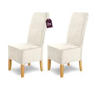 SCHEFFLER-HOME Housse de chaise extensible « Puma Velvet » / lot de 2 / blanc-ecru/housses de siège élastiques en velours/housses de chaise pour chaise luge
