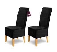 SCHEFFLER-HOME Housse de chaise extensible « Puma Velvet » / lot de 2 / noir/housses de siège élastiques en velours/housses de chaise pour chaise luge