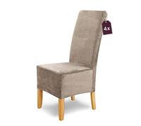 SCHEFFLER-HOME Housse de chaise extensible « Puma Velvet » / lot de 4 / pierre-beige/housses de siège élastiques en velours/housses de chaise pour chaise luge