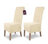 SCHEFFLER-Home Leon/Set di 2 Coprisedie da Pranzo, Elasticizzato, Scamosciato, con Fascia Elastica, Eleganti, Ecru
