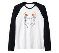Scheletri danzanti con Teste di Zucca Divertimento Festa di Halloween Maglia con Maniche Raglan
