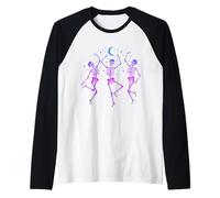 Scheletri danzanti Notte di Luna Halloween Divertimento Maglia con Maniche Raglan