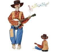 Scheletri di Banjo duellanti Animati Divertenti for Halloween, statuina di Chitarra con Musicisti scheletrici Country, for Decorazioni for Interni ed Esterni.(Yellow-No Light)