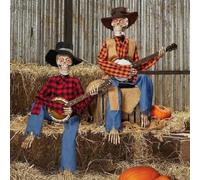 Scheletri divertenti di banjo di duello animato, divertente mini chitarrista spettrale scheletro, statue luminose di scheletri, scheletri musicali di Halloween, musicisti scheletri di campagna