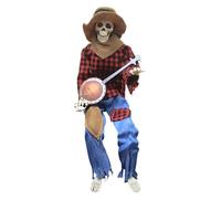 Scheletri per Halloween-Giocatore banjo da 23,6 pollici a grandezza naturale, aggiustamenti della completamente articolati, suono e movimento animato, arredamento spettrale | Tema della