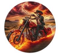 Scheletro Biker Moto Puzzle 1000 Pezzi Rotondo Carta per Adulti Strada Infuocata