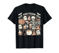 Scheletro Birra Halloween Pick Your Poison Tombstone Cat Witch Maglietta