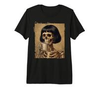Scheletro Bob Hair Coffee Lover Macabre Humor Maglietta Premium