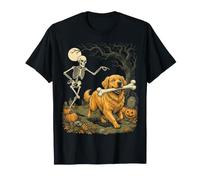 Scheletro Cane Halloween Cimitero Zucca Maglietta