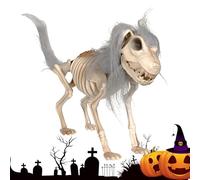 Scheletro cane, statuetta modello animale, 38 x 8 cm, accessorio flessibile a forma di teschio, dettagli realistici, costruzione in materiale autentico per Halloween, da cortile, interni