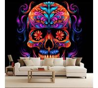 Scheletro Carta da Parati 300 x 210 CM, Giorno Dei Morti Fotomurali in TNT Murale, Opaco Poster Gigante Wallpaper per Camera da Letto Soggiorno Parete di Sfondo TV Studio Hotel