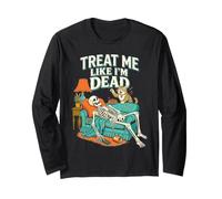 Scheletro Cat Treat Me Like Im Dead Spooky Kitty Lover Maglia a Manica