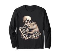 Scheletro Che abbraccia Capybara Creepy Carino Halloween Maglia a Manica