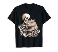 Scheletro Che abbraccia Capybara Creepy Carino Halloween Maglietta