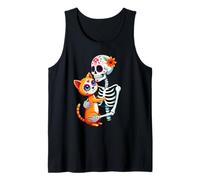 Scheletro Che abbraccia Cat Sugar Skull Día de Los Muertos Costumi Canotta
