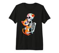 Scheletro Che abbraccia Cat Sugar Skull Día de Los Muertos Costumi Maglietta Premium