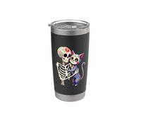 Scheletro che abbraccia gatto zucchero teschio Día de los Muertos Cat Love Bicchiere termico in acciaio inox doppia parete