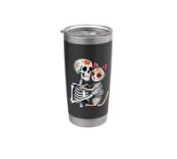 Scheletro che abbraccia gatto zucchero teschio Día de los Muertos Cat Love Bicchiere termico in acciaio inox doppia parete