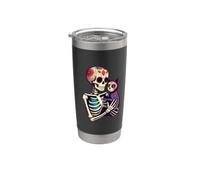 Scheletro che abbraccia gatto zucchero teschio Día de los Muertos Cat Love Bicchiere termico in acciaio inox doppia parete