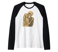 Scheletro Che abbraccia Il Cane Barbone Halloween Maglia con Maniche Raglan