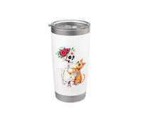 Scheletro che abbraccia il gatto Sugar Skull Día los Muertos Cat Lovers Bicchiere termico in acciaio inox doppia parete