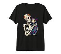 Scheletro Che abbraccia Il Gatto Sugar Skull Día Los Muertos Cat Lovers Maglietta Premium