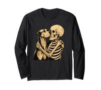 Scheletro Che abbraccia Il Grande Cane Dane Halloween Maglia a Manica