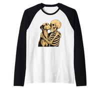 Scheletro Che abbraccia Il Grande Cane Dane Halloween Maglia con Maniche Raglan