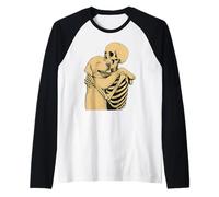 Scheletro Che abbraccia Labrador Dog Halloween Maglia con Maniche Raglan