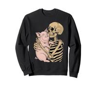 Scheletro Che abbraccia Maiale Halloween maiali Amante Mamma papà Felpa