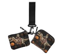 Scheletro che cavalca la mummia dinosauro T Rex Halloween divertente zucca doppia moneta