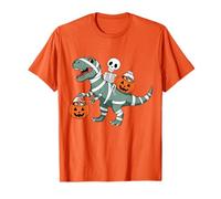 Scheletro Che cavalca la Mummia Dinosauro T Rex Halloween Divertente Zucca Maglietta