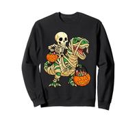 Scheletro Che cavalca la Mummia Dinosauro T Rex Zucca Divertente Halloween Felpa