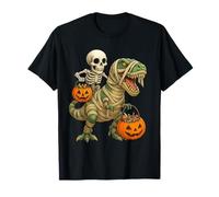 Scheletro Che cavalca la Mummia Dinosauro T Rex Zucca Divertente Halloween Maglietta